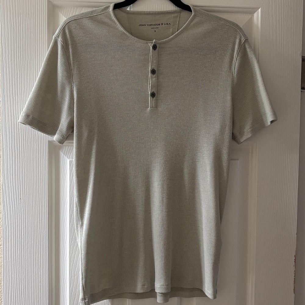John Varvatos Light Gray Ribbed Henley